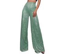 Pantalon Femme à Sequins Pantalon Décontracté à Taille Haute Pantalon Large à Paillettes Couleur Unie pour Femme Automne Hiver