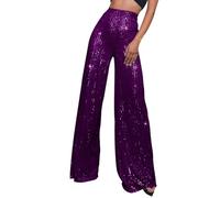 Pantalon Femme à Sequins Pantalon Décontracté à Taille Haute Pantalon Large à Paillettes Couleur Unie pour Femme Automne Hiver