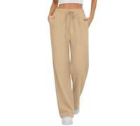 Pantalon Femme Chic Et Elegant Lin De Plage Ample Palazzo Pants Causal Avec Poches Confortable Fluide Resserré Cheville En Été Léger Respirant Large Femmes D'été Vetement Mode Tendance Kaki XXL