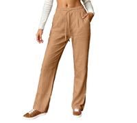 Pantalon Femme Chic Et Elegant - Pantalon décontracté féminin en Lin Respirant à Cordon de Serrage pour Confort Ample idéal Plage et Yoga avec Poches Pratiques