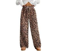 Pantalon Femme Chic Et Elegant, Pantalon en Maille décontractée, doublé Polaire Douce et Confortable, Jambes Larges, Coupe Ample, Chaud pour l'hiver, avec Poches, Taille Haute, idéal pour la Maison