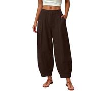 Pantalon Femme Coton et Lin Chic Elegant Soft Sarouel Léger Ample Respirant Fluide Pantalons Palazzo Décontracté à Jambes Large Coupe Droit Taille Haute Élastique Harem Pants de Plage Loisirs Vacances