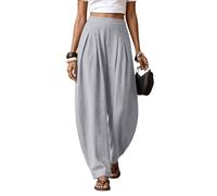 Pantalon Femme Coton et Lin Chic Elegant Soft Sarouel Léger Respirant Fluide Ample Pantalons Palazzo Décontracté à Jambes Large Coupe Droit Taille Haute Élastique Harem Pants de Plage Mode Vêtements