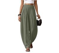 Pantalon Femme Coton et Lin Chic Elegant Soft Sarouel Léger Respirant Fluide Ample Pantalons Palazzo Décontracté à Jambes Large Coupe Droit Taille Haute Élastique Harem Pants de Plage Mode Vêtements