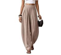 Pantalon Femme Coton et Lin Chic Elegant Soft Sarouel Léger Respirant Fluide Ample Pantalons Palazzo Décontracté à Jambes Large Coupe Droit Taille Haute Élastique Harem Pants de Plage Mode Vêtements