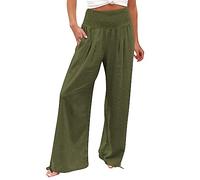 Pantalon Femme Coton et Lin Fluide Été Pant de Détente à Jambes Large Taille Haute Elastique Pantalons Confortable doté et décliné. Sa Texture Respirante confère Une légèreté Parfaite pour la (M)