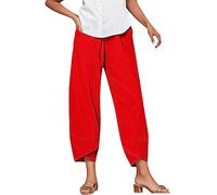 Pantalon Femme Coton Lin Taille Haute Décontractés Pantalon De Jogging Ample avec Poches Pantalon Uni À Cordon Élastique Pantalon De Jogging Été Printemps Pantalon Droit Pantalon Elastique Femme