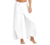 Pantalon femme de marque Pantalon large facile Jambe fendue yoga Grande taille Lait râpé- Femme Pantalon M