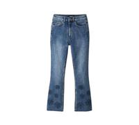 Pantalon femme Desigual Unicorn - Bleu - Taille haute ajustée - Fleurs brodées - Effet délavé 36