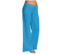 Pantalon Femme Élégant Coton Et Tissu Lin Pantalon Jambe Large Léger Large Pantalon Avec Bande Élastique Taille Haute Casual Baggy Pantalon Plage Vacances Doux Pantalon, 01 bleu, XXXXXL