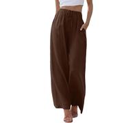 Pantalon Femme en Lin Décontractés Pantalons Légers Casual Taille élastique - Fluide et Large Été en Coton Et Lin Femme avec Poches Été Causal Pantalon Confortable Jambe Droite (Coffee #2, XL)