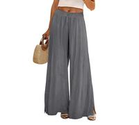 Pantalon Femme Ete Boheme, Pantalons Décontracté Grande Taille Pants Chic | Elegant Volants Jambe Largeur Fendu Respirant Slacks Patte D'Elephant Coupe Coton Et Lin Confortable Plissé Treggings