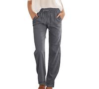 Pantalon Femme Été Coton Lin Décontracté Pantalon Léger Jambe Large Élastique Pantalons Respirant Grande Taille Ample Longueur Fluide Droit Pants avec Poches Pantalon Femme Taille Haute Elastique