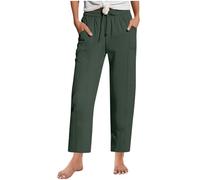 Pantalon Femme Été, Coton Uni, Coupe Droite Ajustée, Taille Élastique avec Cordon de Serrage, Poches Latérales, Léger Respirant, Look Décontracté Chic, Polyvalent pour Quotidien, Voyage et Bureau