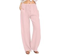 Pantalon Femme Été Décontractés Pantalons Mode Coton Chanvre Confortable Jogging Plage Rétro Pants Taille Elastique Pantalon avec Poches