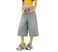 Pantalon Femme Été Élastique Pantacourt Lin Léger Fluide Ample Taille Haute | Women's Casual Cropped Wide Leg Pants Comfortable Loose Fit Denim Trousers | Capri pour Yoga Maison Vacances Plage