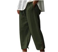 Pantalon Femme ete en Lin Fluide éTé Ample Été et Automne Femmes lâche Respirant Couleur Unie Lin Sept Pantalons Poche latérale Pied Ouverture Pantalons Court Femme Leger lon en (A, XXXL)