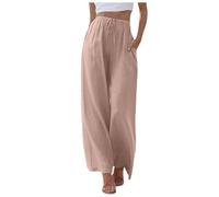 Pantalon Femme Ete Fluide Été Pantacourt Elastique Grande Taille Blanc Chic Et Elegant Confortable Jogging Plage Rétro Pants avec Poches Noir Lin De Travail Causal À Élastiquée