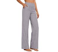 Pantalon Femme Été Fluide Pantalons Coton Taille Haute Elastique PantalonJambe Large Ample Léger Pantalons Sport Décontractée Longueur Pants Chic et Elegant avec Poches