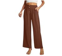 Pantalon Femme Ete Fluide Taille Haute, Pantalons Mode Coton Chanvre Confortable Jogging Plage Rétro Pants Taille Elastique Pantalon avec Poches légers Casual Elastique Ceinture avec Poches Pas Cher