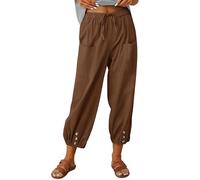 Pantalon Femme Été Léger 7/8 Longueur Pantacourt Coton Décontracté Pantalon Taille Elastique Ample Harem Pants Confortable Pantalon de Plage Loisirs