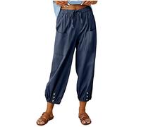 Pantalon Femme Été Léger 7/8 Longueur Pantacourt Coton Décontracté Pantalon Taille Elastique Ample Harem Pants Confortable Pantalon de Plage Loisirs