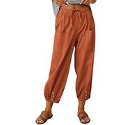 Pantalon Femme Été Léger 7/8 Longueur Pantacourt Coton Décontracté Pantalon Taille Elastique Ample Harem Pants Confortable Pantalon de Plage Loisirs