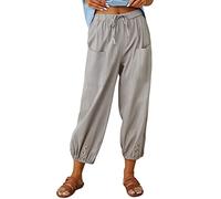Pantalon Femme Été Léger 7/8 Longueur Pantacourt Coton Décontracté Taille Elastique Ample Harem Pants Confortable de Plage Loisirs