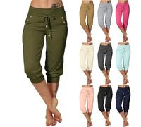 Pantalon Femme Été Léger Pantalons Fluide Femme Taille Elastique 7/8 Pantalon Lin Pant Lacets Pantalon Jogging Taille Basse Legging Largeur Leggings Pants Basique Vetement Lounge Polyvalent Tenues