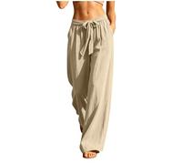 Pantalon Femme Été, Lin Coton Uni, Taille Élastique Large Cordon, Poches, Coupe Droite Fluide, Look Chic Minimaliste, Idéal Méditation Balade Vacances Rendez-Vous Quotidien