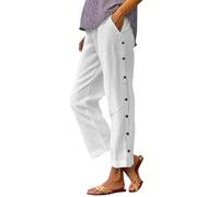 Pantalon Femme éTé Lin ete Leger Fluide Baggy Women Fashion Solid Color Cotton Elastic Long Pants Beach Leisure Trousers A of Linen Pants Women Large lon Femme ete LéGer (White, XXL)