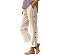 Pantalon Femme éTé Lin ete Leger Fluide Baggy Women Fashion Solid Color Cotton Elastic Long Pants Beach Leisure Trousers A of Linen Pants Women Large lon Femme ete LéGer (Beige, M)