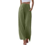 Pantalon Femme ete Pantalon Lin Femme été Fluide et Taille Haute Casual Larges Décontracté élastique avec Poches Respirant Couleur Unie Pantalons de Sport Travail avec Cordon de Serrage