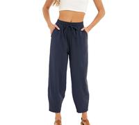 Pantalon Femme Extensible Cuisse Respirant Barrel Sport Sarouel Cordon de Serrage Taille Élastique Poches Léger Loisirs Ample Décontractés Transpiration Marche Running Yoga Jogging Bleu Marine M