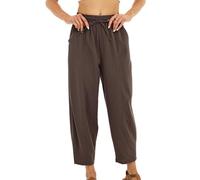 Pantalon Femme Extensible Cuisse Respirant Barrel Sport Sarouel Cordon de Serrage Taille Élastique Poches Léger Loisirs Ample Décontractés Transpiration Marche Yoga Jogging Brun foncé S