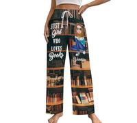 Pantalon Femme Fluide Juste Une Fille Qui Aime Les Livres Pantalon de Pyjama Amoureux des Livres pour Femmes Fille Amoureuse de la Lecture Vêtements Nuit(Brick Red,S)