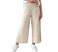 Pantalon Femme Fluide,Pantalon en Coton Et Lin pour Femme Pantalon Large À Rayures À La Mode Pantalon Palazzo Taille Haute Élastiqué Pantalon D'Été Léger Et Aéré Décontracté Pantalon À J