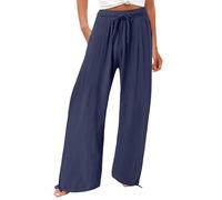 Pantalon Femme Fluide Taille Elastique Corsaire Haute Vetement Mode Palazzo Tailleur Pantacourt Grande Lin Ample Jupe Culotte Été Sarouel Large De Travail Sport Leger Ete Jogging Toile,C-Marine,M