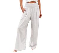 Pantalon Femme Fluide Taille Haute Large Décontracté Pantalon Large en Élastiquée Cordon De Serrage Pantalon Baggy Pantalon 7/8 Pantacourt Été Léger Pants De Plage
