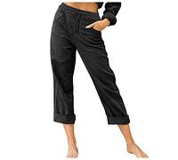 Pantalon Femme Grande Taille 50/52 - Pantalon Pantalon Linge de Couleur rogné Taille des Femmes Solide et Coton Pantalon Casual Haut Pantalon Jean Violet