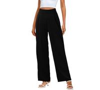 Pantalon Femme Jambe Large a la Mode Fashion Pantalon Droit Femme Ample Fluide Taille Elastique Grande Taille Pantalon Habillé Femme Léger Classique Casual Soirée Mariage Fête (Black, S)