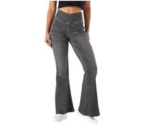 Pantalon Femme Jean Evase Taille Haute Casual Automne Hiver Mode Droit | Pantalon Elastique Ample Palazzo Poches Evase Jambe Fluide Automne Hiver Bureau Soiree Vintage Coton Basique Homewear Uni