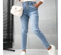 Pantalon femme, jean femme, pantalon femme MOM FIT, coeur MOM, bouton de ceinture, type de pantalon, lavage, ample, confortable, ceinture simple, élastique, à la mode, usage quotidien, automne, hiver