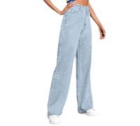 Pantalon Femme Jean Taille Haute Elastique Coupe Droite Jeans Large Femmes Taille Elastique Ultra Confortable Jean Baggy Wide Leg à Jambe Large Coupe Ample Soldes D'Été Denim Pants Pas Cher