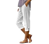 Pantalon Femme Large en Coton Lin Coupe Ample Taille Élastique avec Poches Style Décontracté Longueur Sept Huitième pour Usage