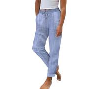 Pantalon Femme Large Fluide Rayure - Pantalons Vintage Taille Elastique Coupe Coton Été Discothèque Confortable Slacks Chic Cordon De Serrage Treggings Avec Poches Doux Trousers Fluide Pants