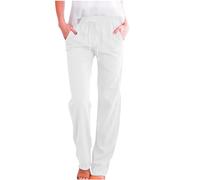 Pantalon Femme Lin Coton Fluide Décontractés Pantalons Lin Chic et Elegant Confortable Respirant Doux Jogging Pants Taille Haute Coupe Droite Pantalon Large Ample Femmes Palazzo Pant de Plage Loisirs