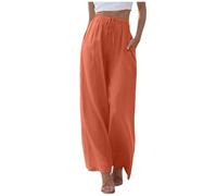 Pantalon Femme Pantalon Lin Femme été Fluide et Taille Haute Casual Larges Décontracté élastique avec Poches Respirant Unie Pantalons de Sport Travail avec Cordon de Serrage