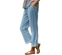 Pantalon Femme Pantalon Lin Femme Senior Taille Elastique Pantacourt Été 7/8Eme Bermuda Long Large Fluide Ete 7/8 Chic Leger Grande Aéré Haute 3XL Baggy Coton Blanc Sarouel Gaze De en Noir Indien