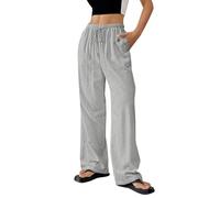 Pantalon Femme Printemps-éTé LéGer en Coton Lin Uni avec Poches - Taille Haute Coupe Droite - Confortable Respirant - VêTement DéContracté éLéGant - IdéAl pour Bureau, Voyage Ou Quotidien